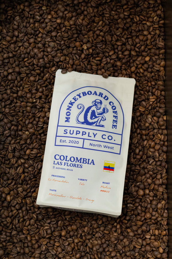 250g bag of single origin Colombian coffee, white mice, strawberry, marshmallow